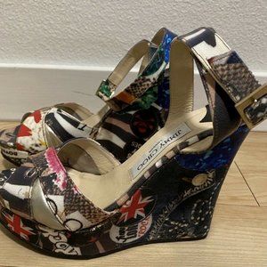 Jimmy Choo platform wedge sandals embossed leather